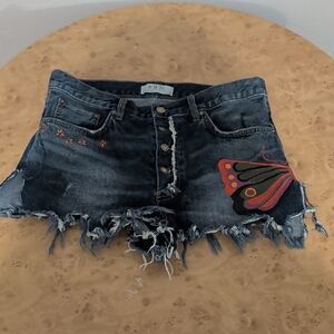 Denim Butterfly Embroidered Women Shorts By We The Free !! Size  29